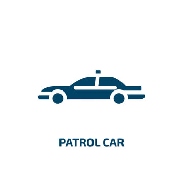 Patrol Car Icon From Transportation Collection. Filled Patrol Car, Security, Car Glyph Icons Isolated On White Background. Black Vector Patrol Car Sign, Symbol For Web Design And Mobile Apps