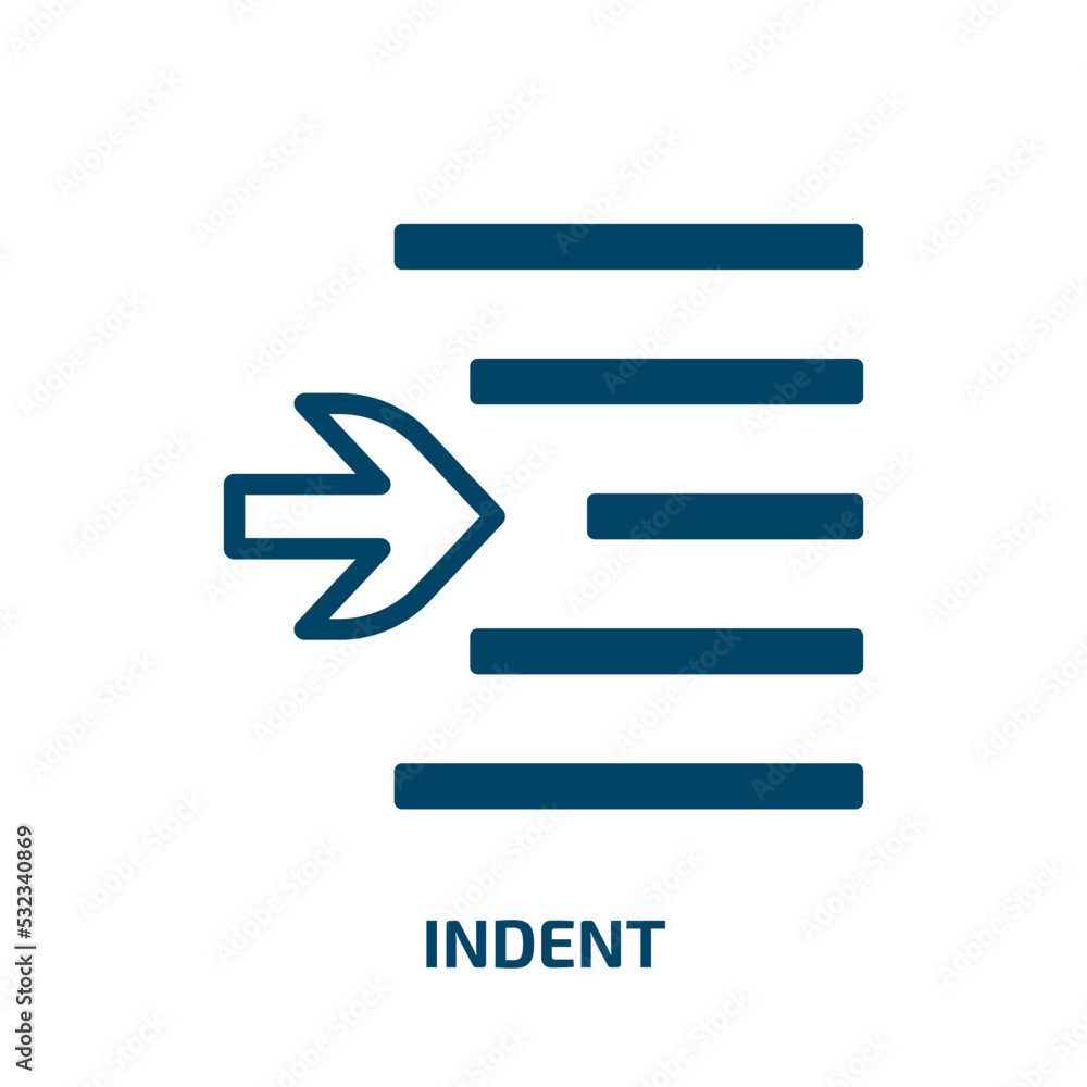 Poster indent icon from user interface collection. filled indent, text, button glyph icons isolated on whit