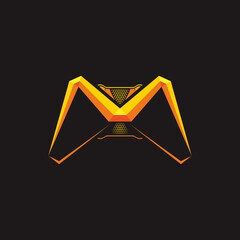 Game joystick shape of letter M with embossed effect. For e-sport gaming logo and or initial name. - obrazy, fototapety, plakaty