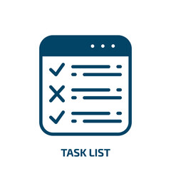 task list icon from user interface collection. Filled task list, list, task glyph icons isolated on white background. Black vector task list sign, symbol for web design and mobile apps