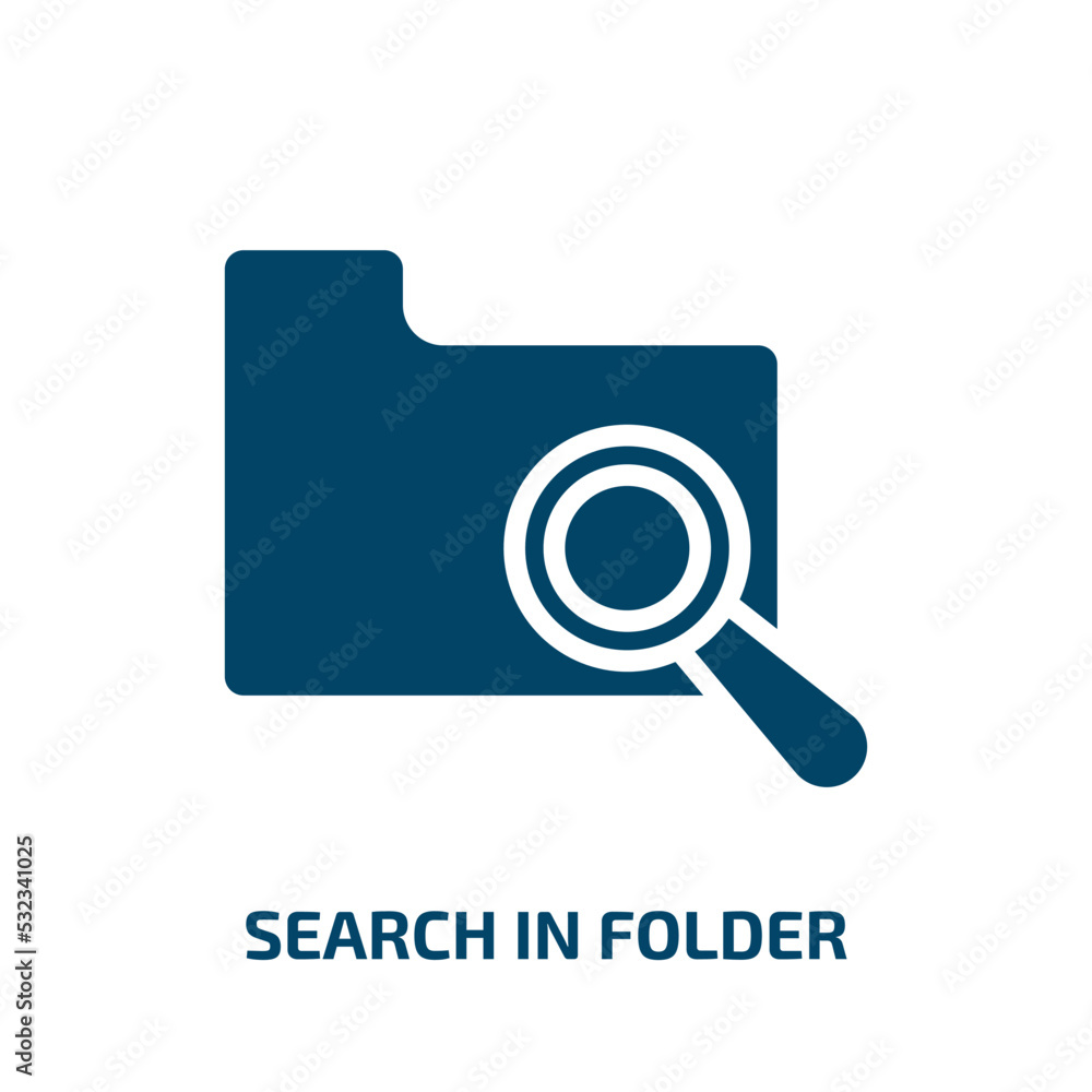 Poster search in folder icon from user interface collection. filled search in folder, office, folder glyph 