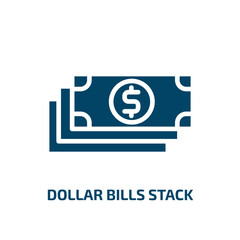 dollar bills stack icon from user interface collection. Filled dollar bills stack, dollar, bank glyph icons isolated on white background. Black vector dollar bills stack sign, symbol for web design