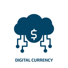 digital currency icon from user interface collection. Filled digital currency, currency, digital glyph icons isolated on white background. Black vector digital currency sign, symbol for web design and