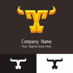 Embossed and 3D effect with gold colored of letter X in the bull head shape for company initial logo.