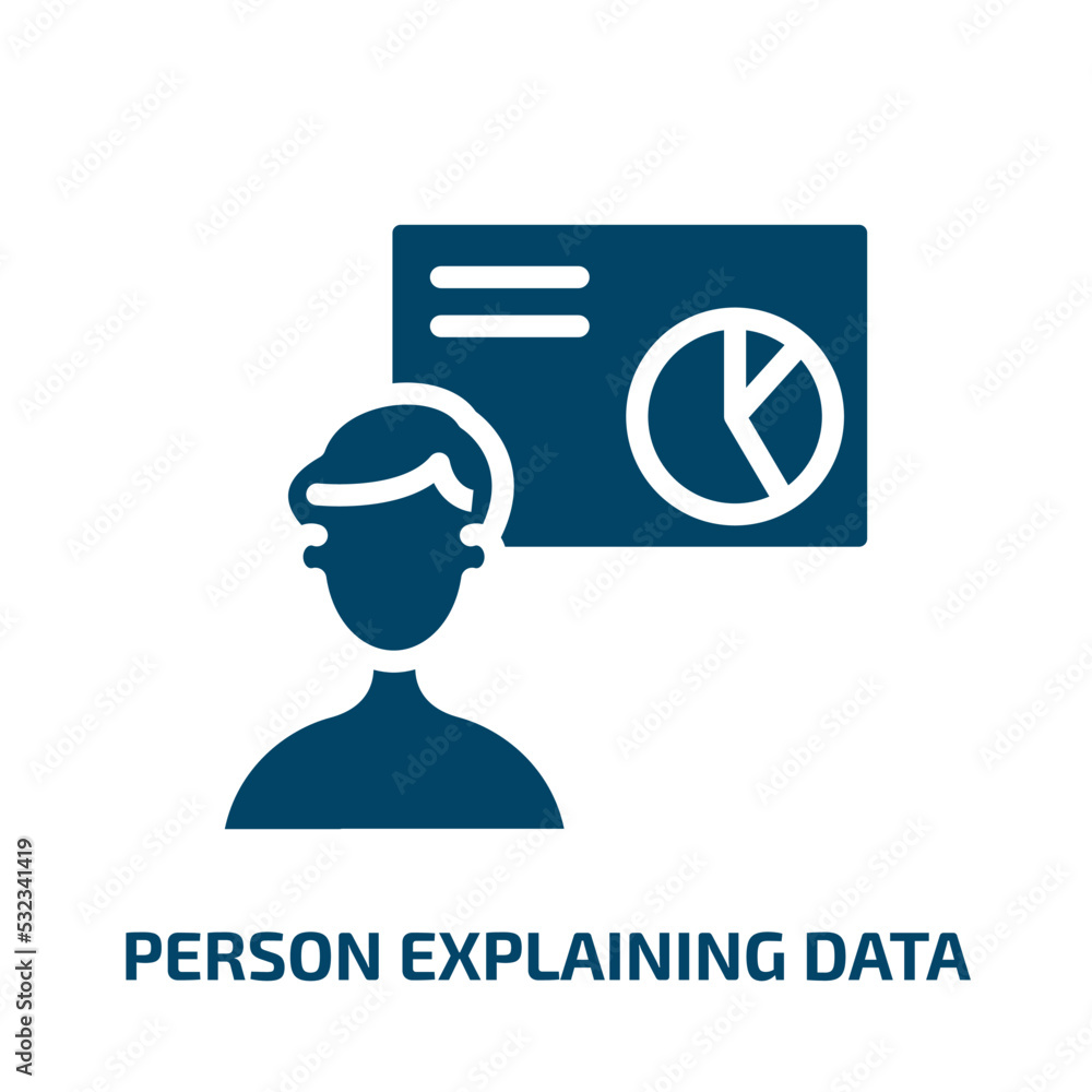 Poster person explaining data icon from user interface collection. filled person explaining data, business,