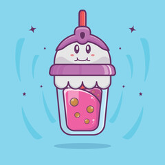 Cartoon icon illustration of boba drink in a cute ghost cup. Halloween concept. Simple premium design