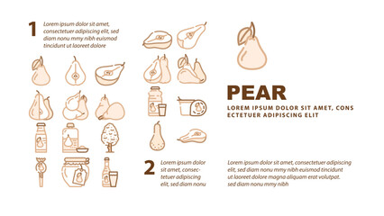 pear fruit half food slice landing web page header vector. white green leaf, cut fresh juicy ripe, asian organic raw piece, tree pear fruit half food slice Illustration