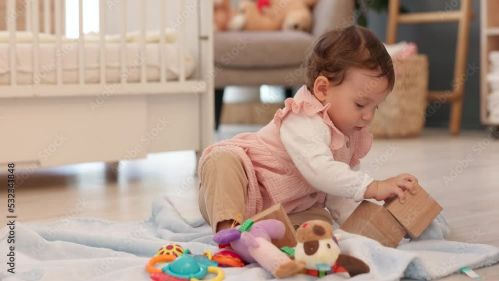 Aufkleber baby, playing and toys for learning, mobility and early development with girl building educational t