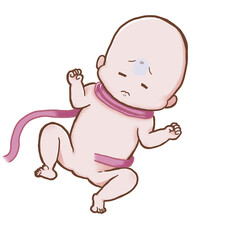 へその緒が首に巻きついている赤ちゃんの出産イラスト