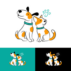 Cartoon dog and cat smiling siting vector illustration on various backgrounds - 532342239