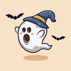 Halloween Cute Ghost Character Flat Design