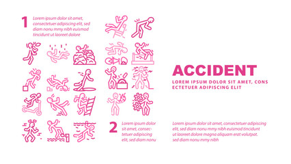 accident injury man person landing web page header vector. human car crash, fail safety, road danger, slip caution, work risk traffic accident injury man person Illustration