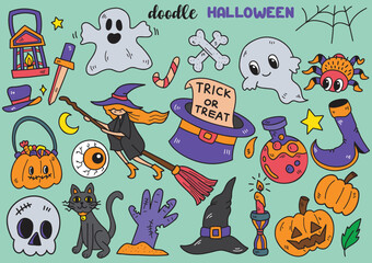 Hand drawn style halloween objects doodle objects vector illustration