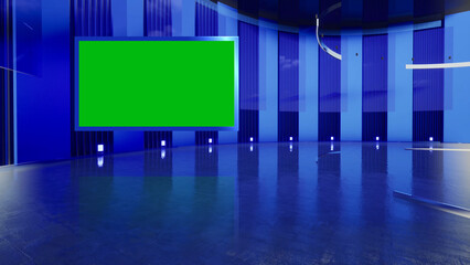 3D Virtual TV Studio News, Backdrop For TV Shows .TV On Wall.3D Virtual News Studio Background,3d illustration