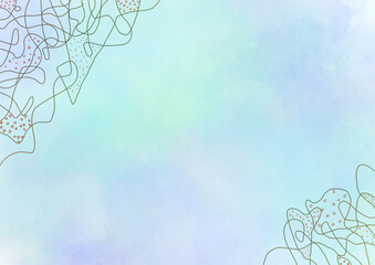 手描きの装飾とにじみデザイン背景素材　柄濃いめ、寒色