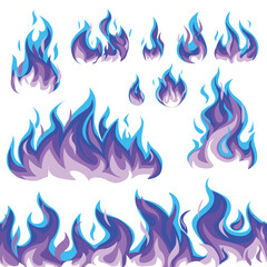 Fire flames blue, set icons