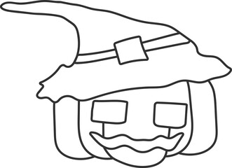 Halloween pumpkin witch character black thin line element.