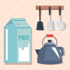 milk box and kitchen utensils