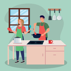 couple cooking with pot