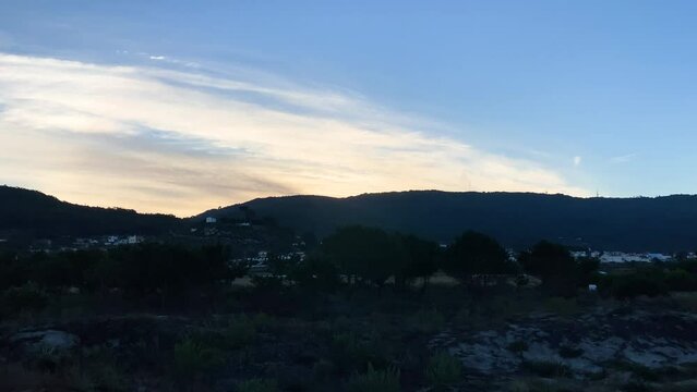 Timelapse of sunrise in mountains in afife (Viana do Castelo). close up. 4k