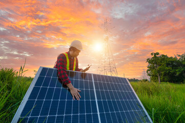 Engineer planning solar panel installation Renewable energy with generators with renewable energy...