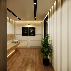 Container changing room for a gym interior design. 3D render and architectural visualization