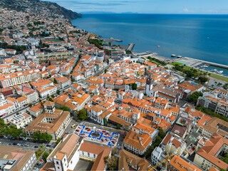 Naklejka na ściany i meble Funchal Aerial View. Funchal is the Capital and Largest City of Madeira Island in Portugal. Europe. 