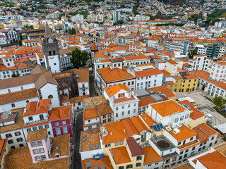 Fototapeta na wymiar Funchal Aerial View. Funchal is the Capital and Largest City of Madeira Island in Portugal. Europe. 