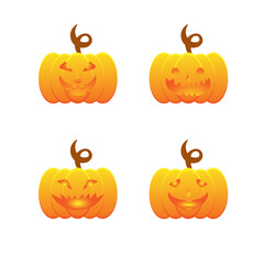 Halloween set of pumpkin ghost PNG. Halloween spooky pumpkin with orange and yellow colors. Scary pumpkin lantern design on a transparent background. 