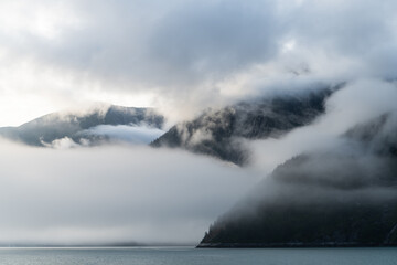 Cloudy landscape in Tracy Arm, South East Alaska