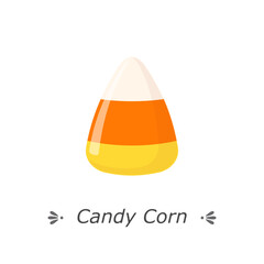 Candy corn with orange, white and yellow stripes. Vector illustration isolated on white background