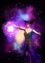 3D Magician in starry space