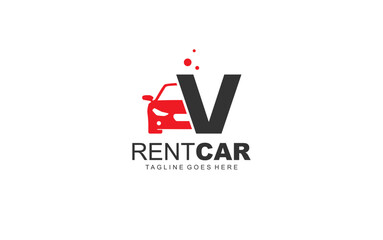 V logo rental for branding company. transportation template vector illustration for your brand.