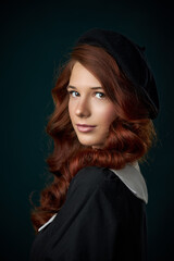 girl with red hair studio beauty portrait