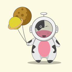 Illustration of cow astronaut style, free, happiness, funny, vector.