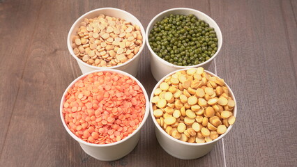 Assorted different types of beans and cereals grains. Set of indispensable sources of protein for a healthy lifestyle. Everyday use at Indian households.
