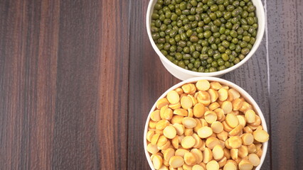Assorted different types of beans and cereals grains. Set of indispensable sources of protein for a healthy lifestyle. Everyday use at Indian households.