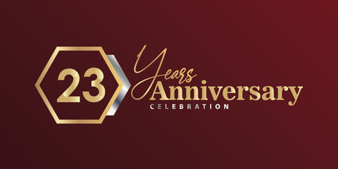 23rd Year Anniversary Celebration Golden and Silver Color with Hexagon Shape for Celebration Event, Wedding, Greeting card, and Invitation Isolated on Black Background