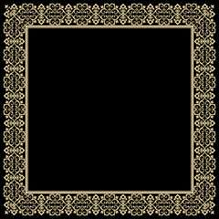 Decorative frame Elegant vector element for design in Eastern style, place for text. Floral golden and black border. Lace illustration for invitations and greeting cards