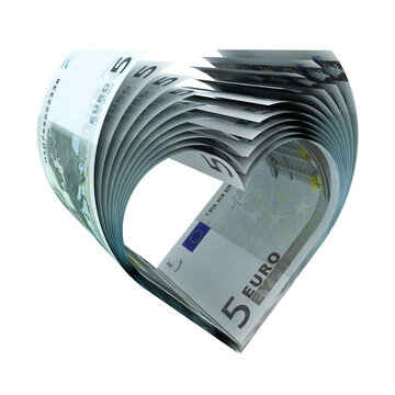 Herz geformt aus 5-Euro-Scheinen
