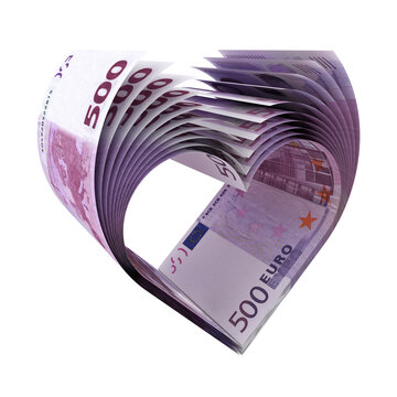Herz geformt aus 500-Euro-Scheinen