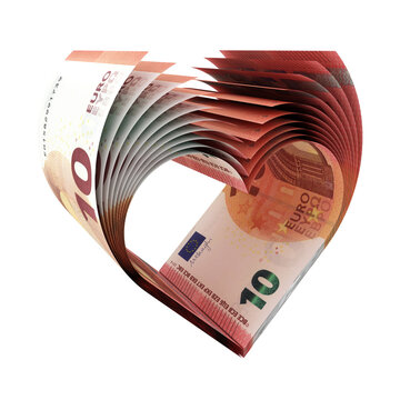 Herz-Symbol geformt aus 10-Euro-Banknoten