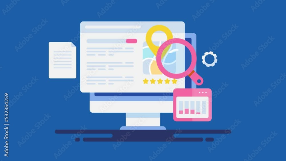 Poster seo - local business map on search engine page computer screen marketing 4k animation.