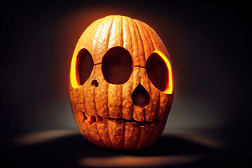 Pumpkins in the shape of skulls, scary, Halloween night mystery. Digital Painting Background, Illustration.