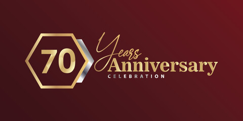 70th Year Anniversary Celebration Golden and Silver Color with Hexagon Shape for Celebration Event, Wedding, Greeting card, and Invitation Isolated on Black Background