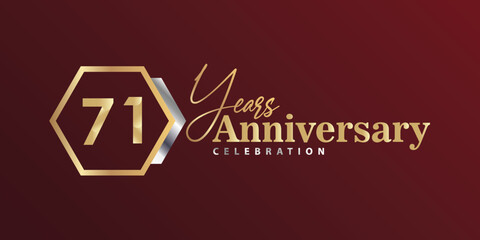 Fototapeta premium 71st Year Anniversary Celebration Golden and Silver Color with Hexagon Shape for Celebration Event, Wedding, Greeting card, and Invitation Isolated on Black Background