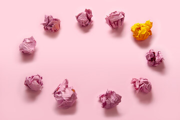 search for the right idea. the creative process. with a crumpled paper ball. think outside the box. finding an unusual solution