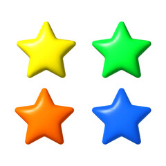 3d yellow, red, blue, green star vector icons isolated on white background.