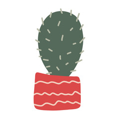 Cactus. Hand drawn prickly cacti plant with thorns pot. Hand drawn doodle desert tropical cactus with spines. Flat cartoon vector illustration isolated on white background.