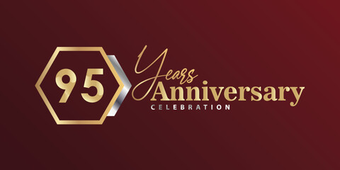 95th Year Anniversary Celebration Golden and Silver Color with Hexagon Shape for Celebration Event, Wedding, Greeting card, and Invitation Isolated on Black Background